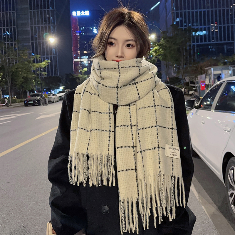 D10241 Master quality cashmere scarf women's winter thick solid color wool scarf versatile Korean version shawl men's autumn and winter white scarf