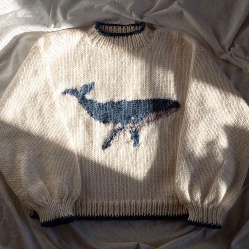 Womens Winter Sweater Pullovers Knit Long Sleeve Top HipHop Fashion Harajuku Whale Embroidery Coat Y2k oversized Streetwear 241223