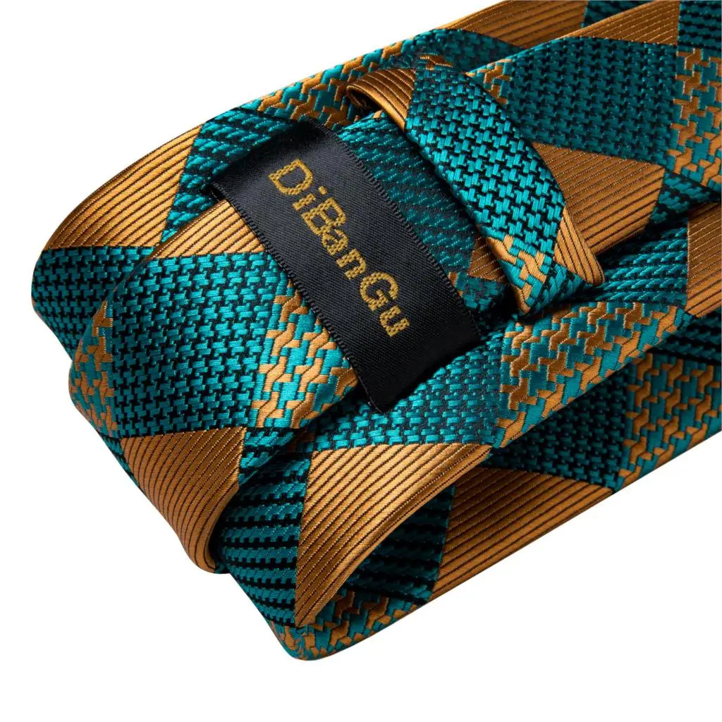 DiBanGu Green Teal Ties For Men Hanky Cufflinks Set 17 Styles Necktie For Male Business Wedding Party Mens Ties Arrival Tie 250103