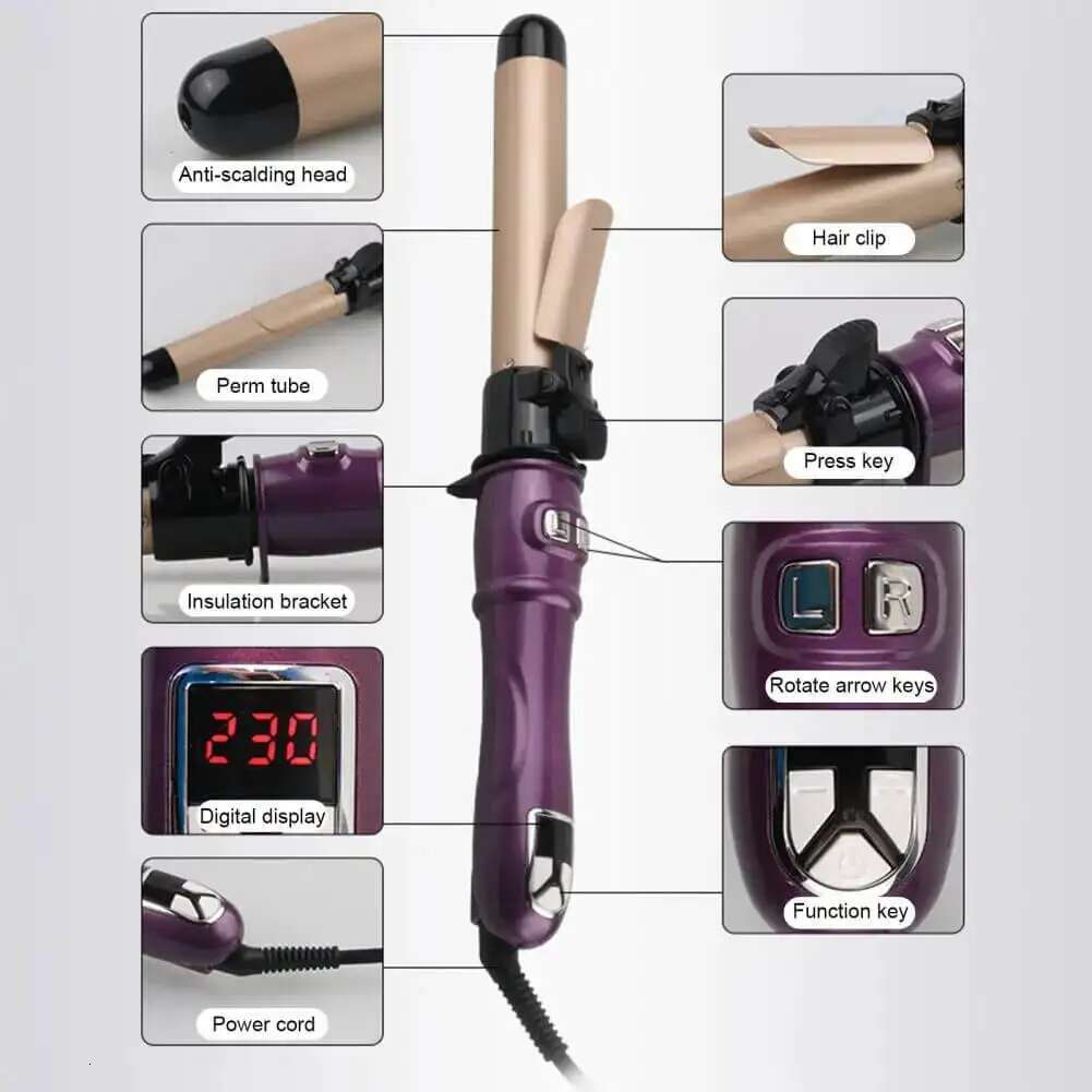 Automatic Curler 45w Ceramic Barrel Rotating Curg Iron for Long Lasting Big Waves and Damage Free Hair Styg