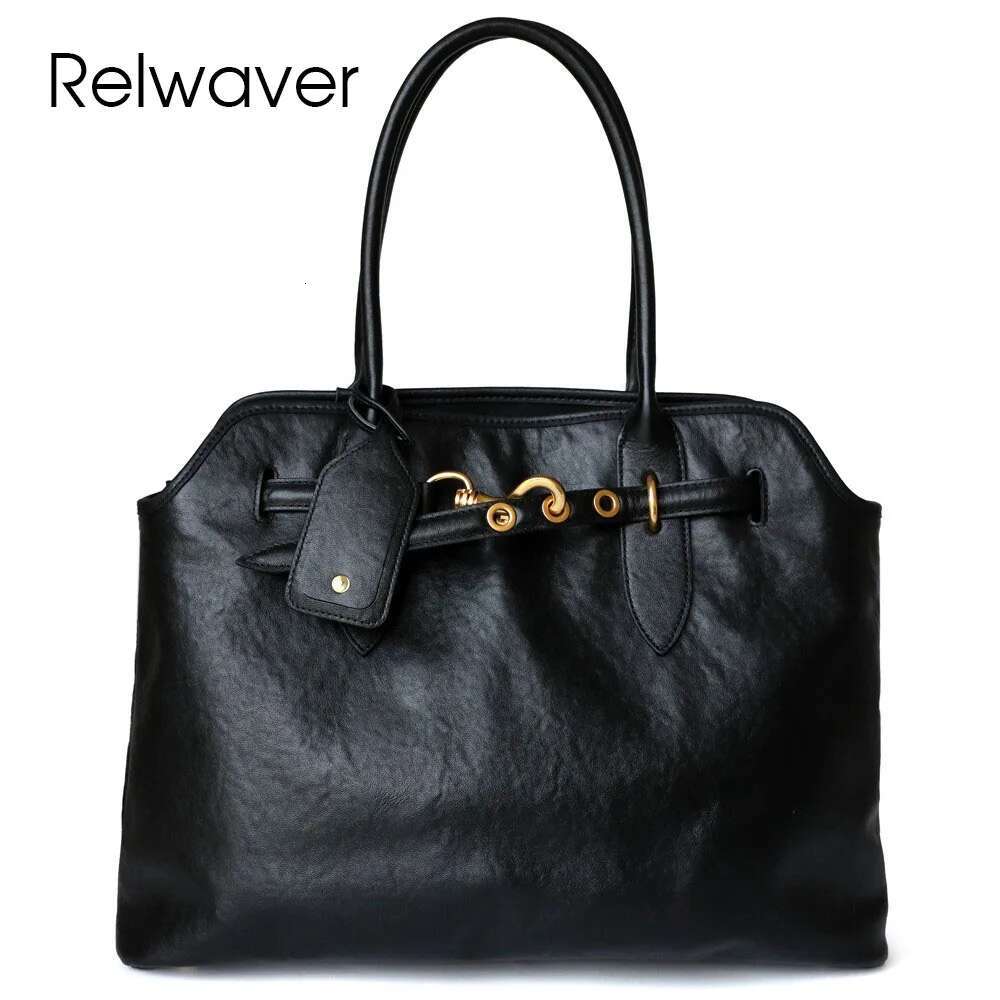 Relwaver Genuine Tote Tree Cream Cow Leather Handbag 2024 Winter Brown Black Big Capacity Commuting Women Bag