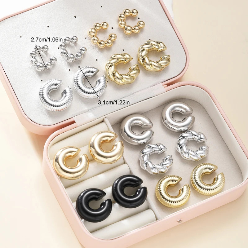 18 Pcs Vintage Smooth Circle C Shape Clip Earring For Women Fashion Lightweight No Piercing Cartilage Ear Cuff Punk Jewelry Gift 250103