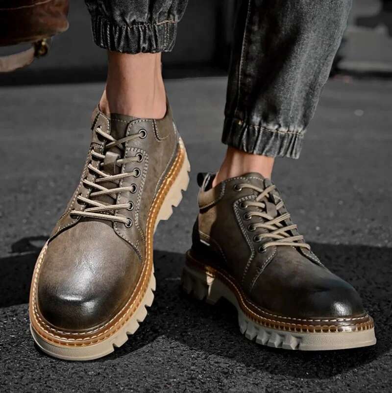 Ddmyoutdoor China Domestic New Genuine Men Cow Leather Upper Durable Sole Lace Up Autumn Winter Boots Daily Leisure Outdoor Shoes For Man