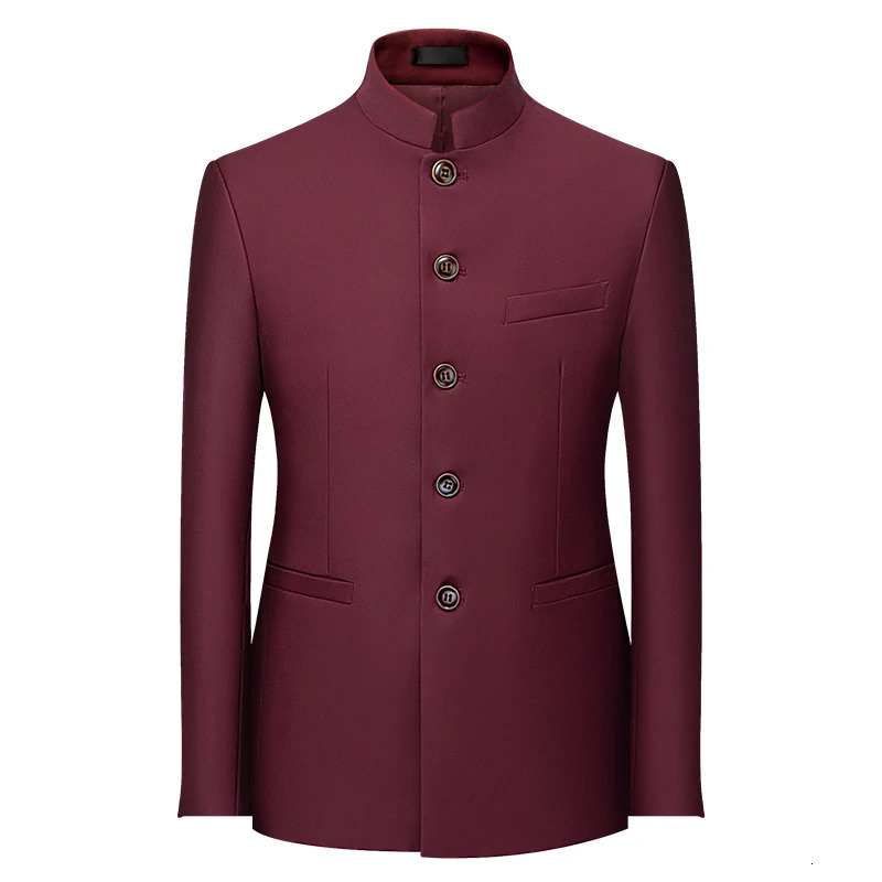 Chinese Stand Collar Men Suit Jacket Asian Size Slim Fit Blazer Korean style Blazers Yellow Burgundy White Black 250107
