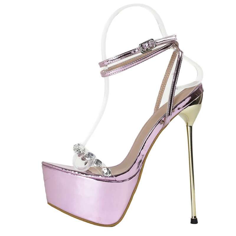 Liyke Runway Style Purple Platform High Heels Transparent Sandals For Women Sexy Open Toe Wedding Banquet Shoes Atos Mujer