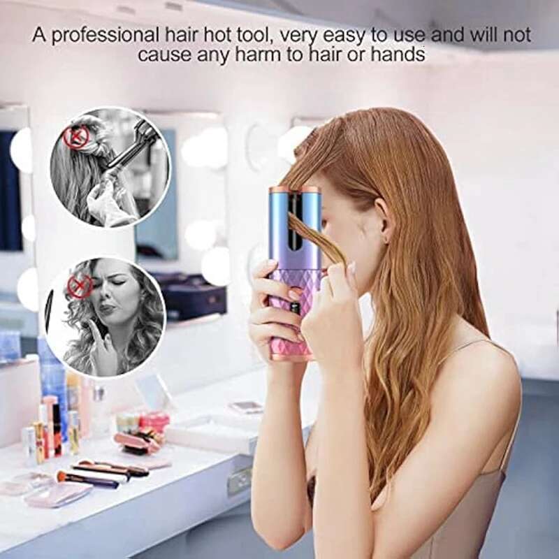 Automatic Iron, Cordless Hair Curler Portable Rotating Curg Wave Wand Styg Tool Auto Shut OfBS