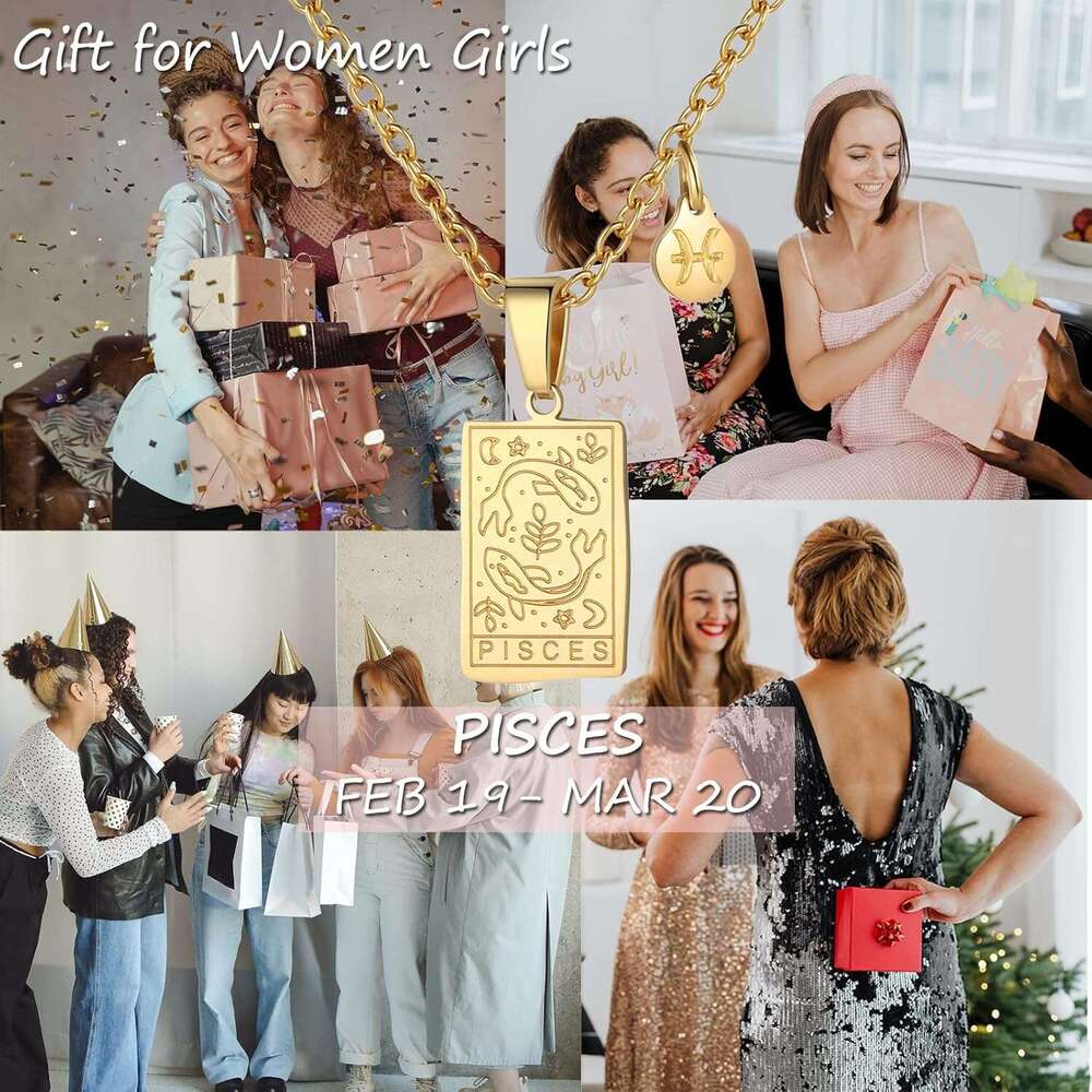 klace for Women Constellation Tarot Card Pendant Double Sided Gold Stainless Steel Waterproof NonTarnish Friendship Jewelry Gift