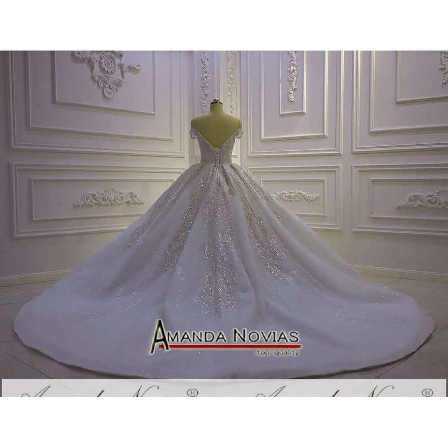 V-Neck Off The Shoulder Sequin Wedding Dress
