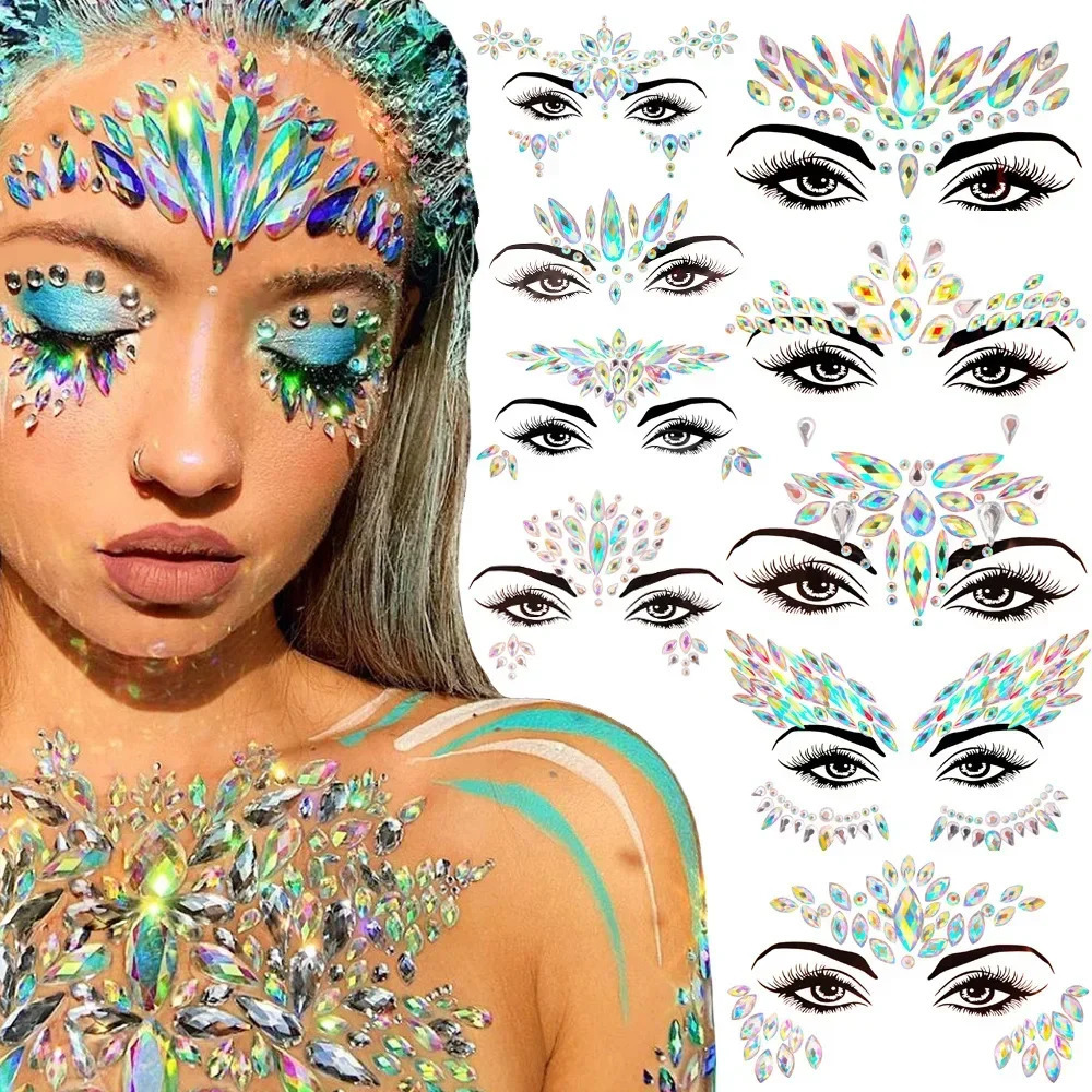 3D Sexy Face Tattoo Stickers Temporary Tattoos Glitter s Masquerade for Women Party Jewels 241230