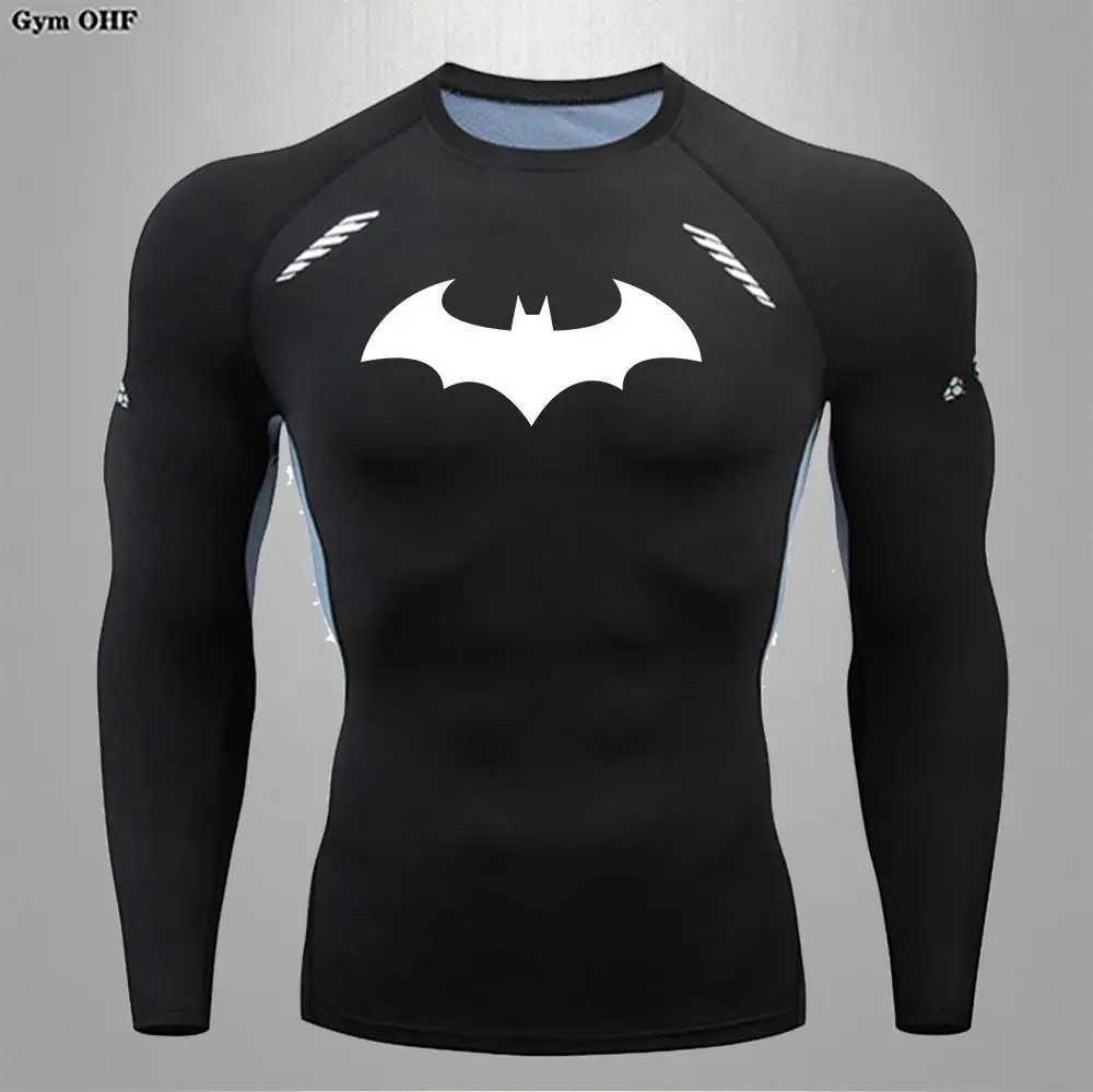 Compressed mens long sleeved running T-shirt with sun protection breathable and quick drying for the second skin Rashgada top sports mens bat W250107