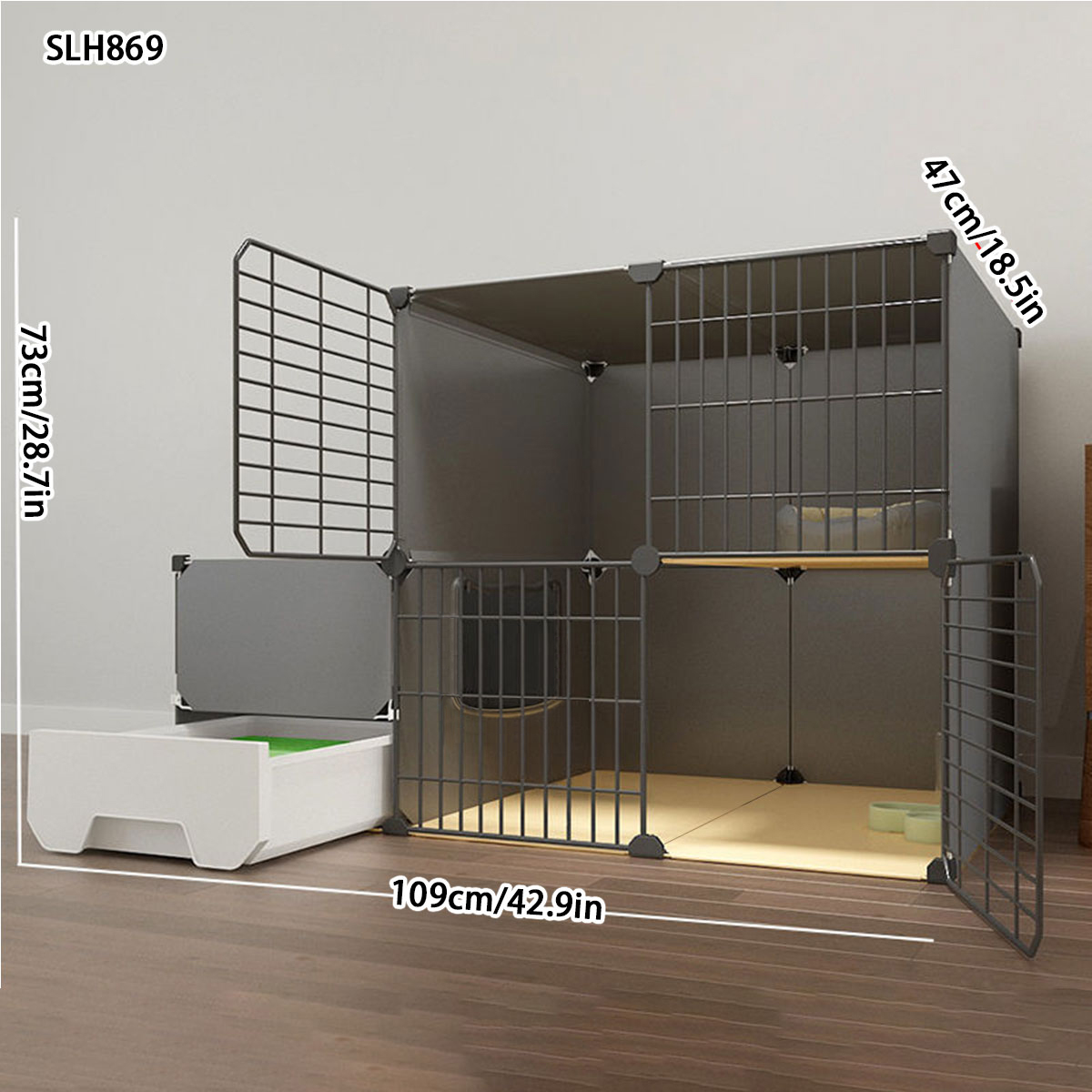 Indoor Cat Villa House with Combined Litter Pan and Toilet Spacious Feline Habitat