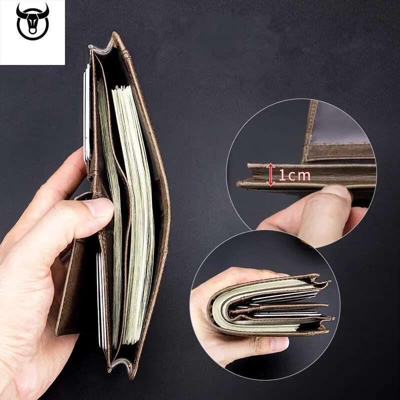 2023 Brand Genuine Leather Men's Wallet Cowhide Designer Male Purse Vintage ID Card Holder Money Bag