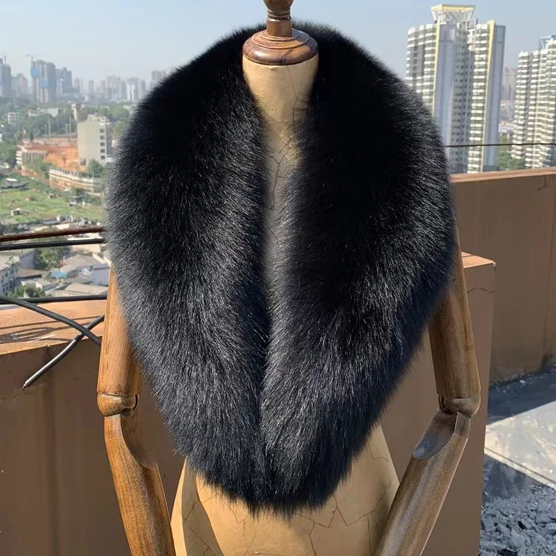 100% Natural Real Fox Fur Collar For Women Men Coat Jacket Fur Scarf Winter Large Size Neck Warmer Fur Scarf Shawls Wraps 250106