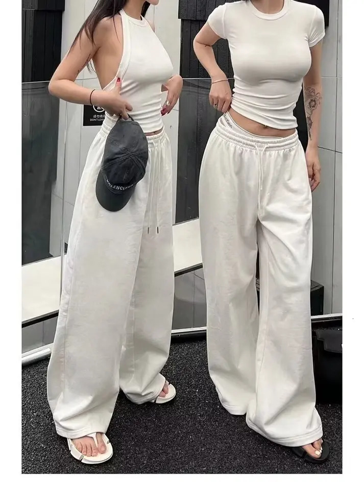 Y2K Wide Leg Pants Women Casual Sports Sweatpants Oversized Jogging Wide Leg White Pants Jogger Hip Hop Sports Pants 250106