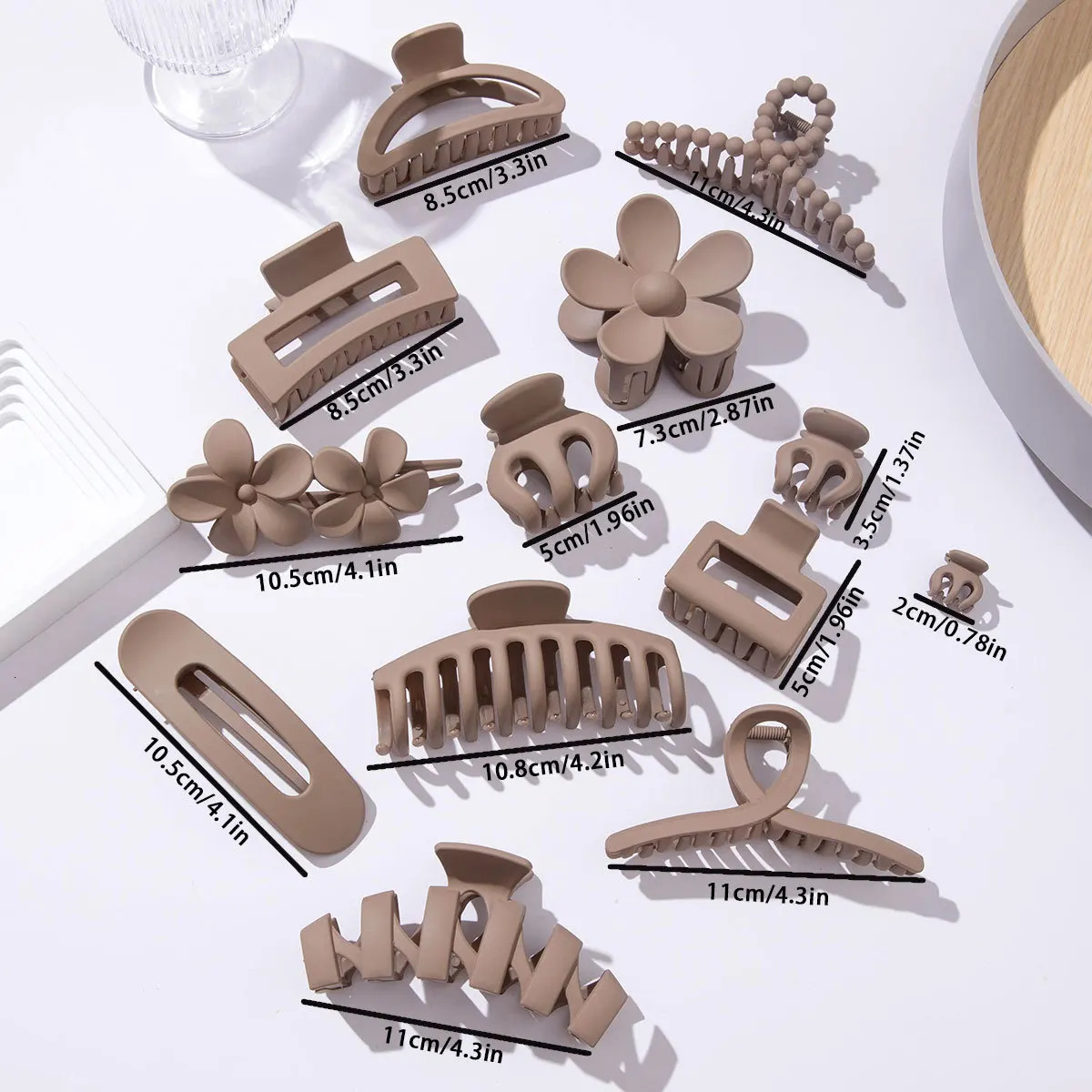 13pcs Fashionable and versatile light coffee color multi-element PC shark clip claw hair accessory 250103