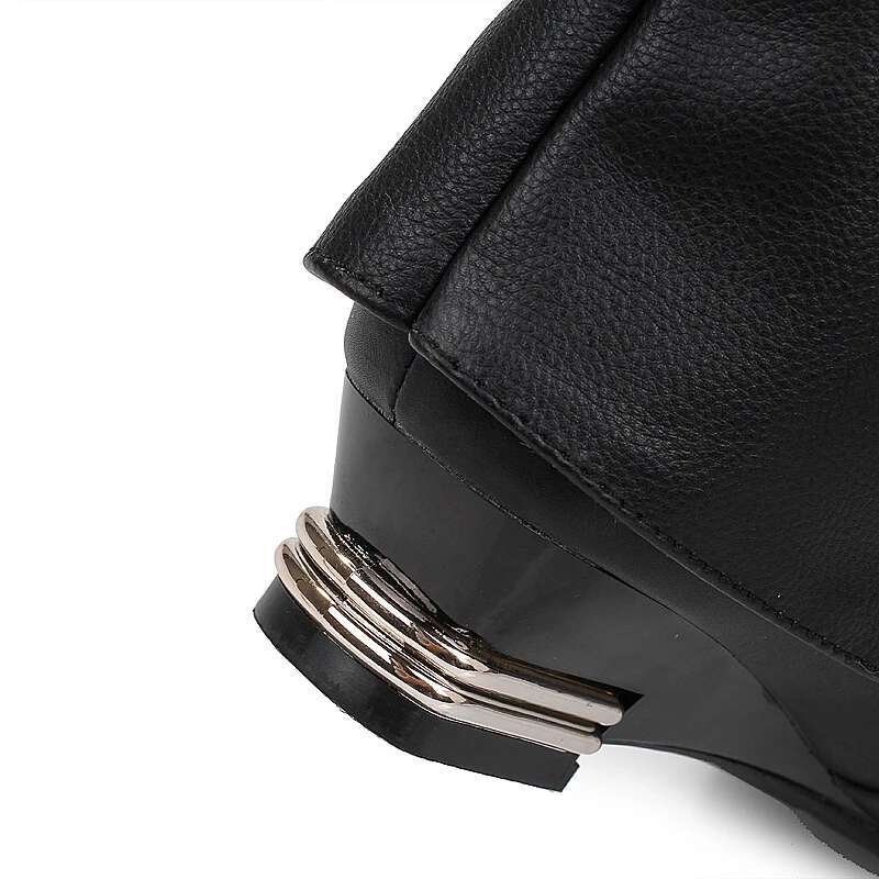 Women Buckle Belt Ck Leather Low Heel Women's Boot Autumn Winter Loose Shoes Female Black Booties Knee High Boots 33-43