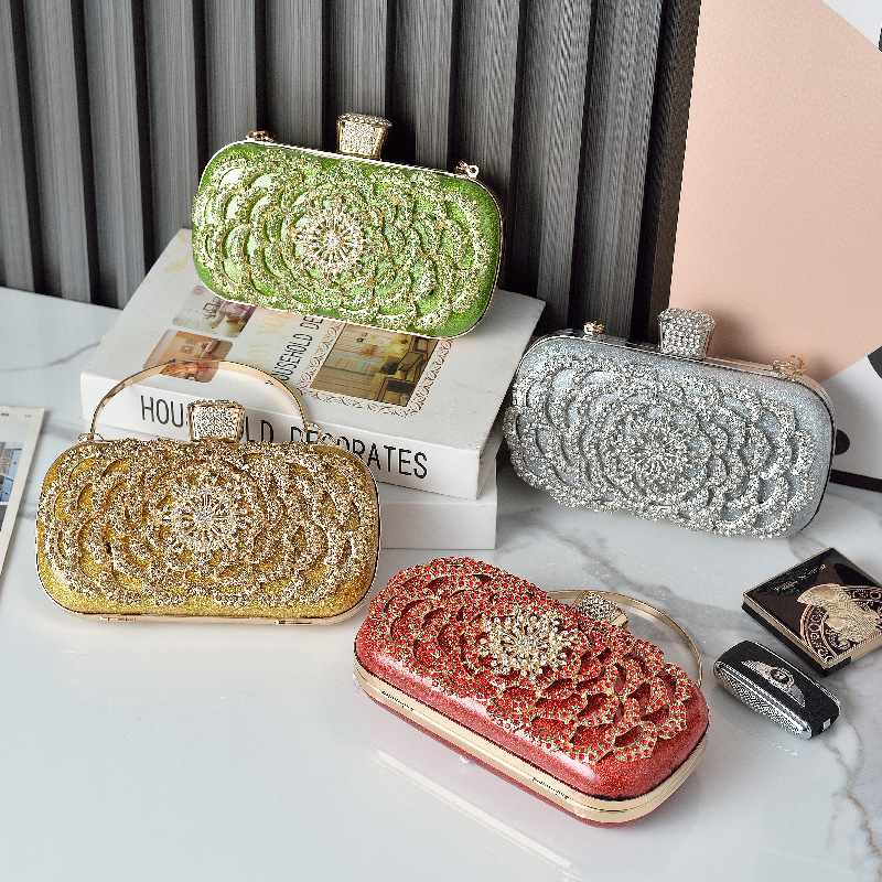Red Rhinestone Evening Bag Diamond Clutch Brands Handbags for Women Flower Designer Luxury Phone Bag Crossbody Purse 2024