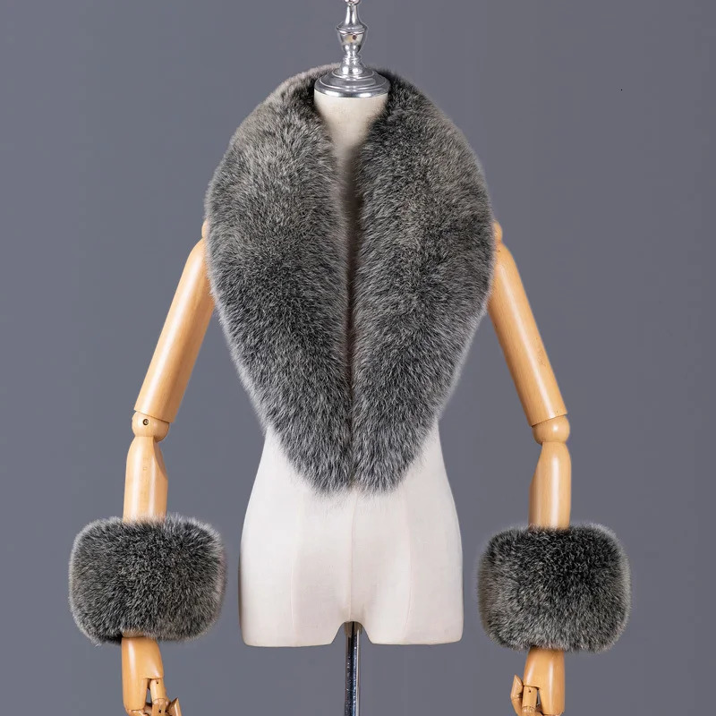 Real Fox Fur Collar Women Natural Fur Scarf And Cuff Set Women Coat Jacket Fur Shawl Neck Warm Scarves Fashion Fur Shawl 250106