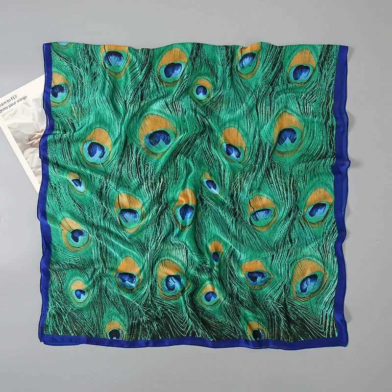 Green Peacock Feather Headscarf Summer Beach Pareo Silk Scarf Womens Luxury Headscarf Soft Long Hair Female Designer Bufandas Mujer W250107
