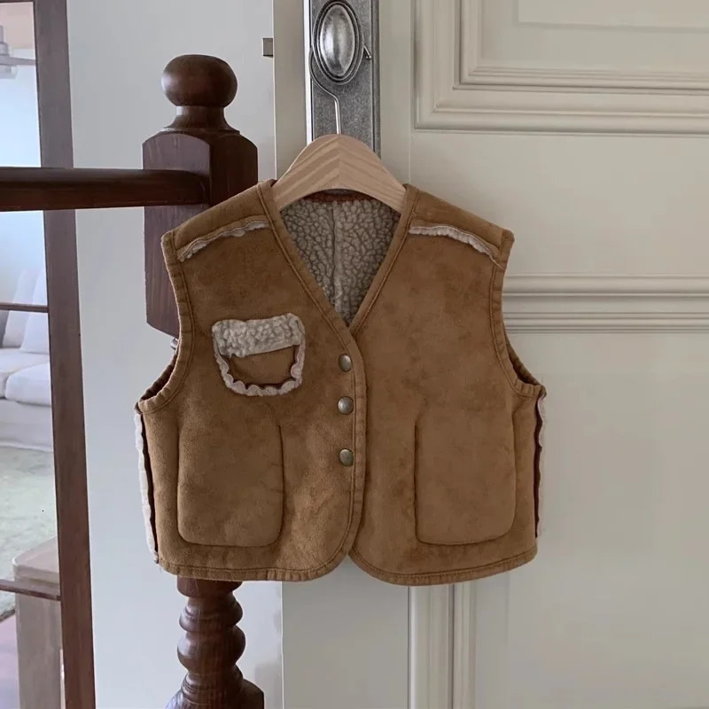 Coat Autumn Winter Vest Loose Baby Children Personality Two Sides faux Fur Waistcoat Simple Fashion 241230