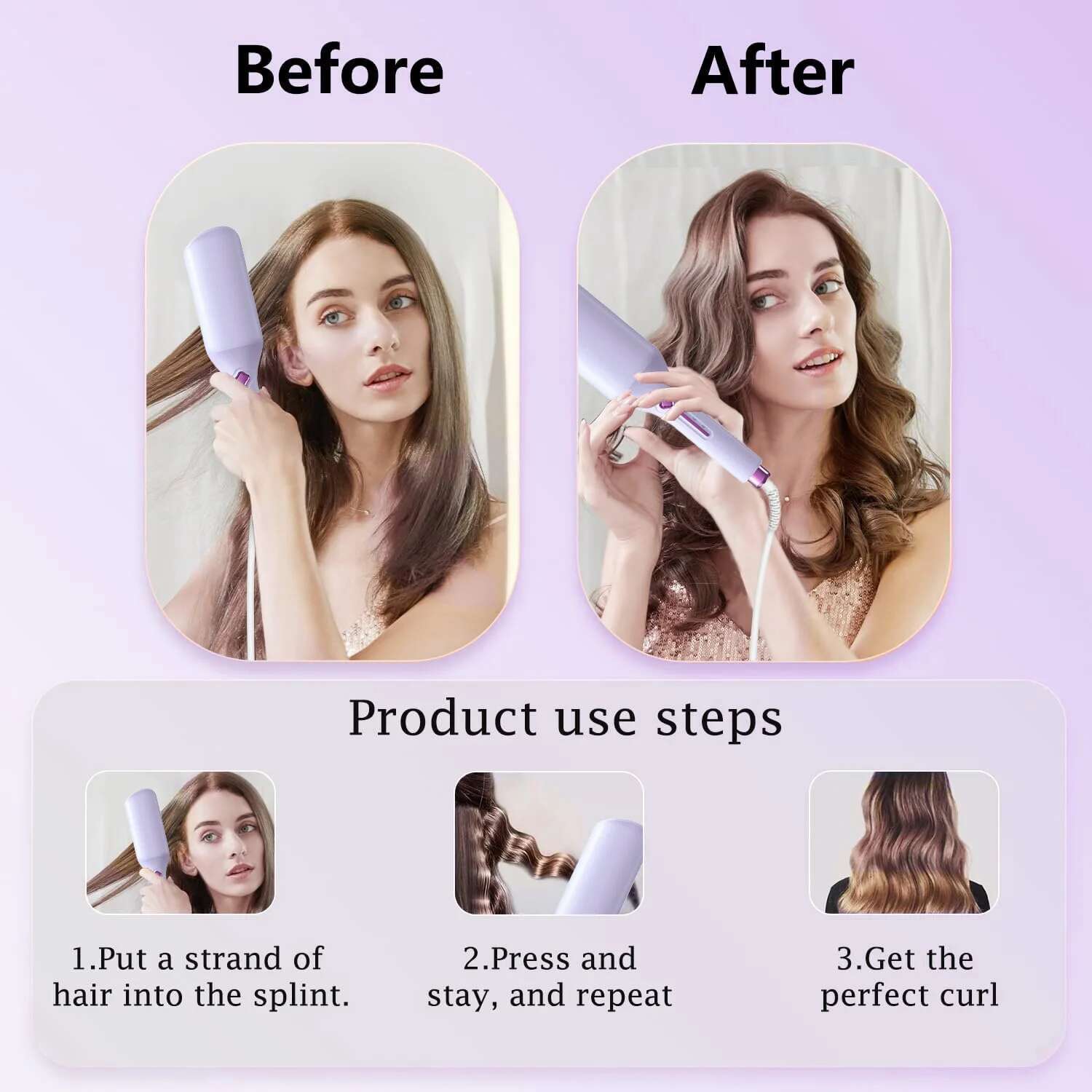 Crimper 1.4 Inch Deep Waver Hair Tool 3 Barrel Ionic Waves Curg Iron for Women Wavy Curler