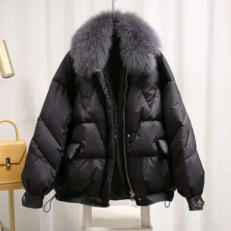 Winter Women's Warm Coat New Thicken Fur Collar Jacket Short Down Loose Outwear Solid Casual Female Parkas Coats