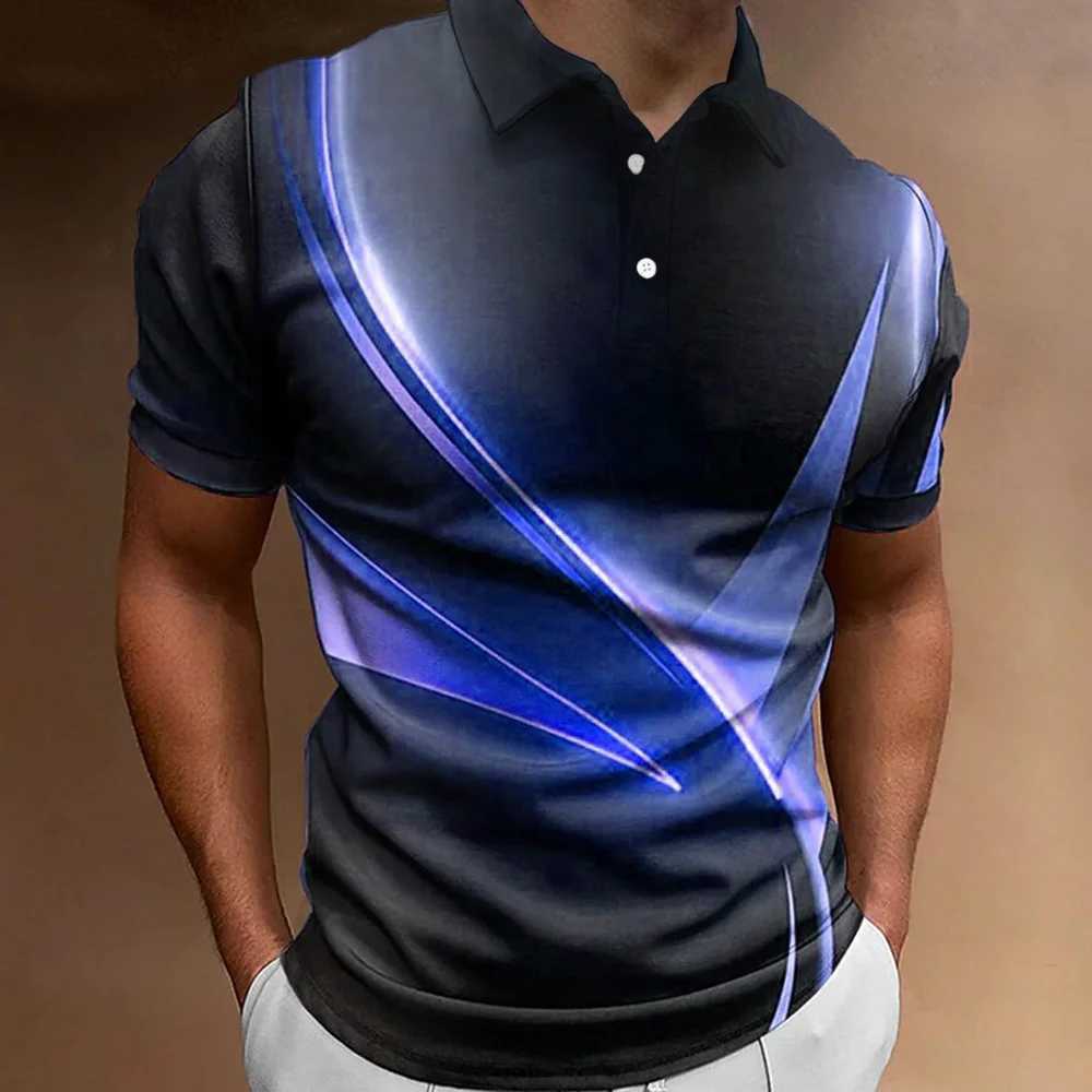 Polo Shirt Fashion MenS Gradient Line Summer Short Sleeved T-Shirt Casual Daily Lapel Topt-Shirt Striped T-Shirt MenS ClothingXJ250108
