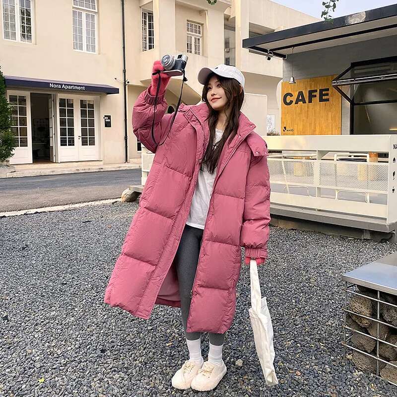 2024 New Down Mid Length Over Knee Cotton Women's Loose Fitting Bread Jacket Winter Coat