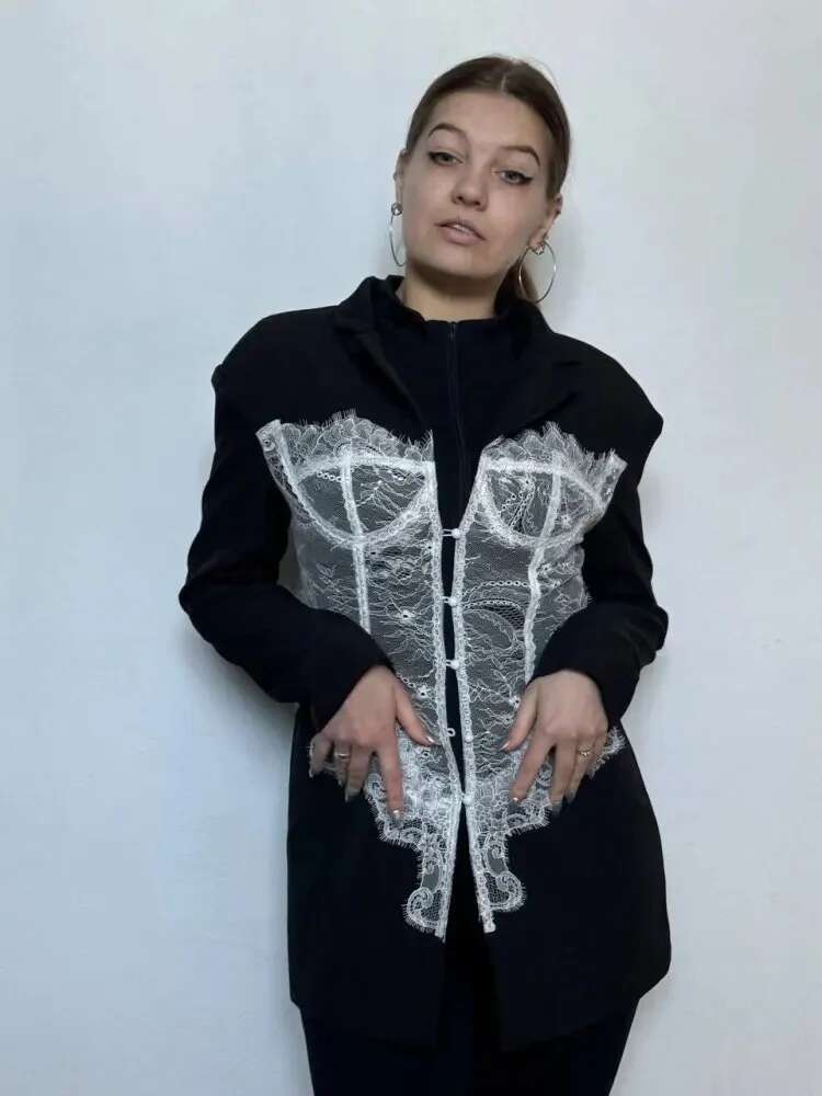 2024 New Fashionable Outerwears Clothing Lace Ed Slim Suit For Women Long-Sleeves High-Waisted Western-Style Clothes