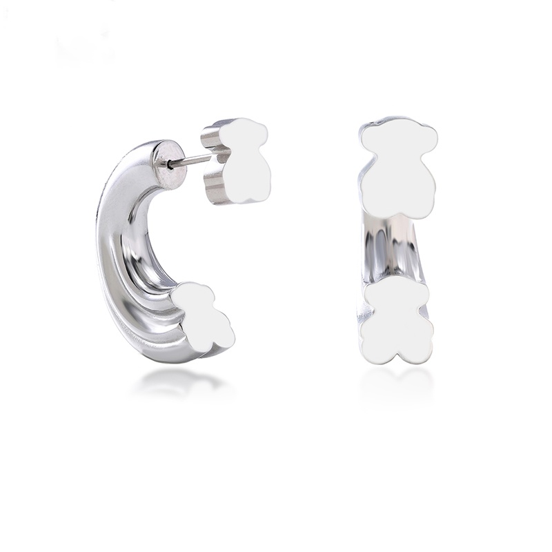 Fashion Women Men Bear Silver Gold Stainless Steel Hollow Circle Animal Span Hoop Stud Earrings Jewelry A Gift
