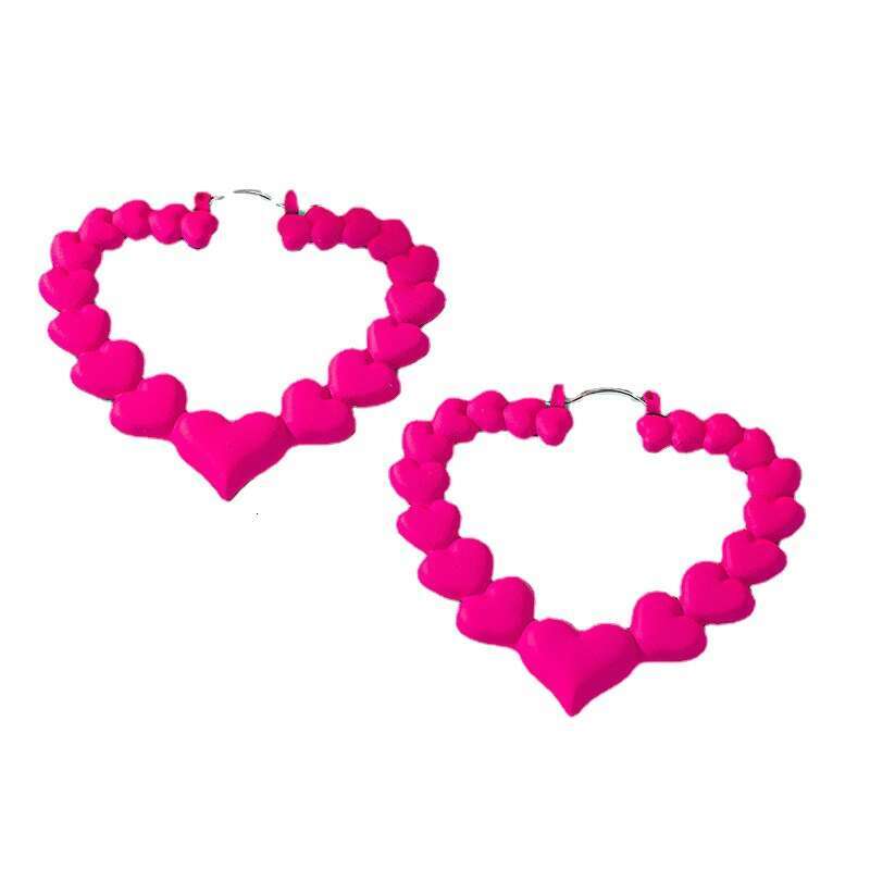 Peach rose red temperament heart exaggerated dragon fruit color niche female design cute earrings