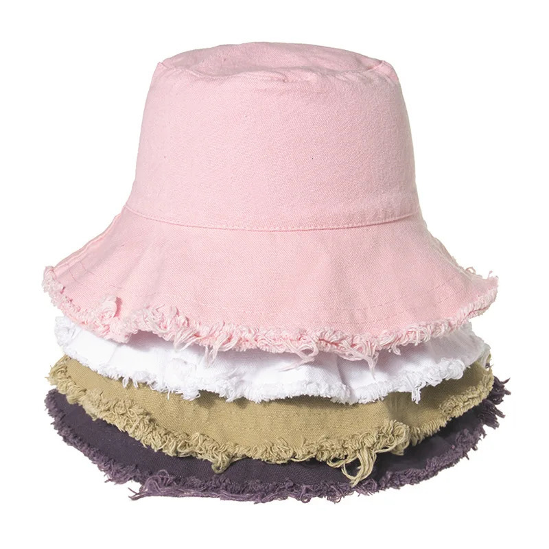 Raw Edge Bucket Hat Sunscreen Solid Color Foldable Sun Hat Outdoor Travel Casual For Men Women Fisherman Hatst 250107
