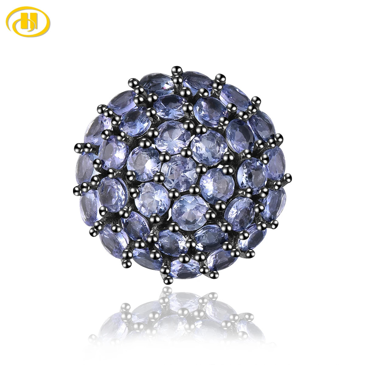Natural Tanzanite Sterling Silver Brooch 2.5 Carats Genuine Gemstone Black Color Plated Classic Original n Unisex Style 241230