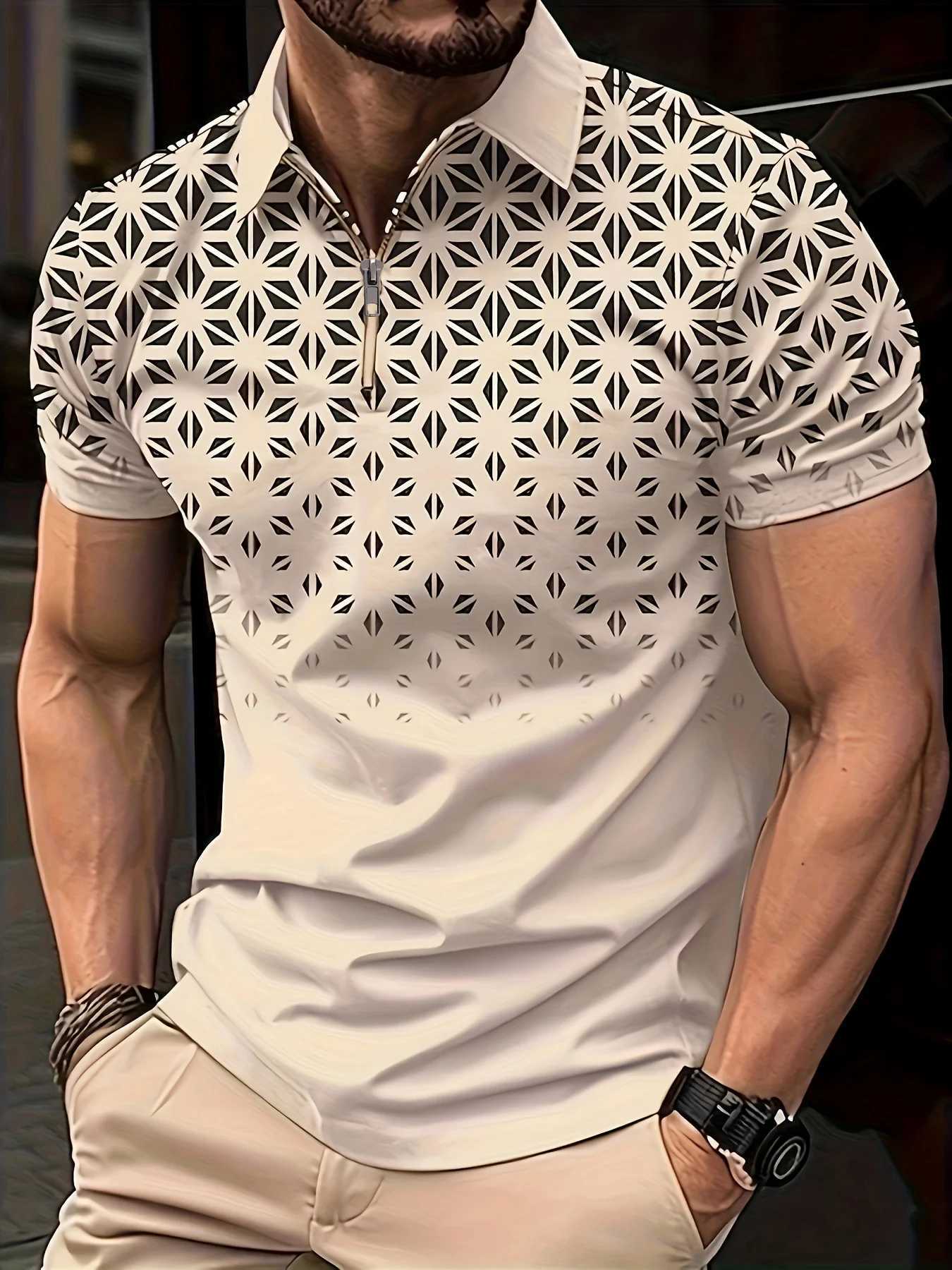 Mens Casual Vintage 3D Printed Lapel 1/4 Zipper Short Sleeve Shirt for Men Golf Fitness Training Summer Breathable Polo ShirtXJ250108