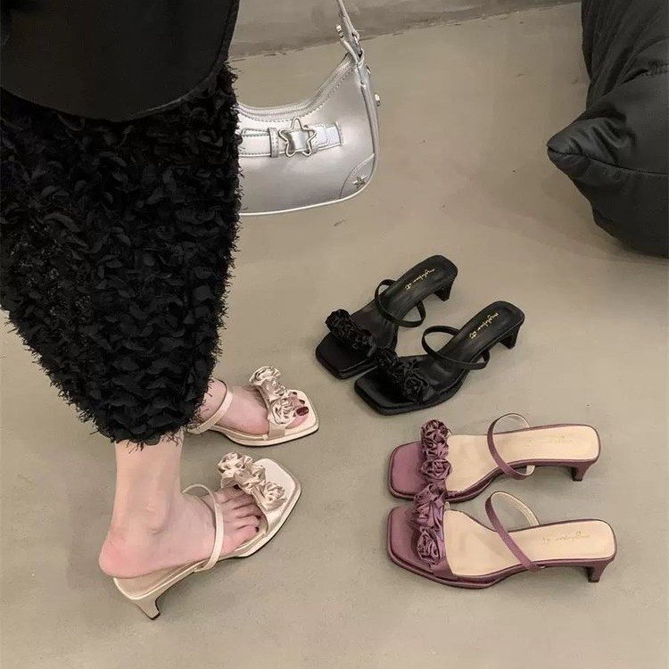 Women Sandals High Heel Fashion Versatile Outdoor Trendy Wear France NEW hot Gentle hot Style Triple Black Apricot Purple Free shipping