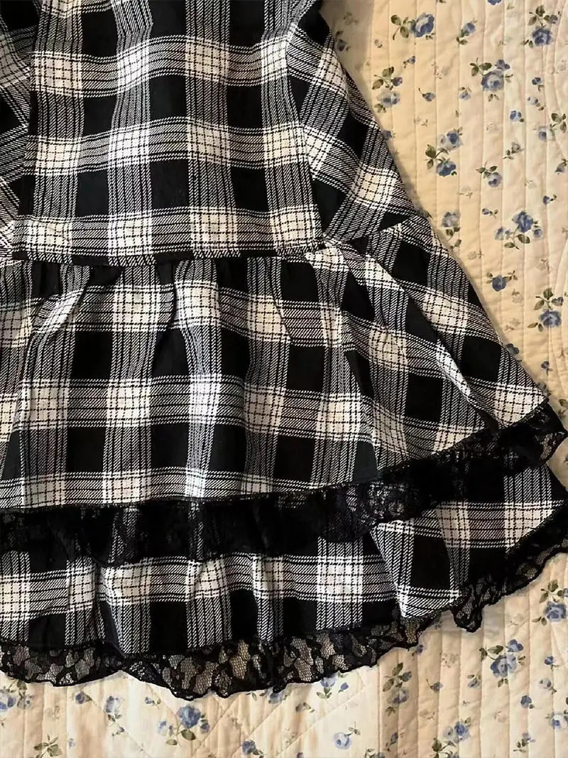 Y2k Harajuku Lattice Vintage Sleeveless Gothic Punk Summer Dresses Slim 2024 Short Dress Lace Sexy Korea Fashion Women Dresses 250107