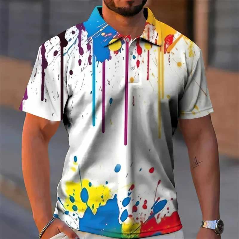 3d Graffiti Printed Lapel Shirts For Man Summer Casual Polo Shirts Mens Button Golf Tee Shirt Tops Oversized Male ClothingXJ250108