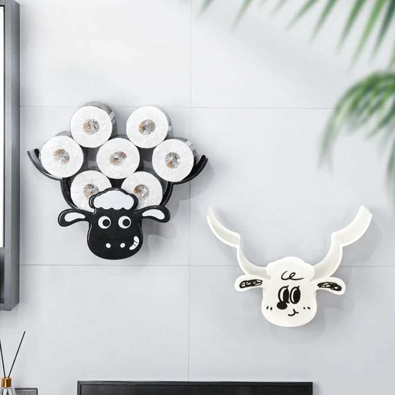 New Cute Sheep Wall Mounted Paper Roll Stand Art Sculpture Slot Toilet Bathroom Tissue Stand Y250107
