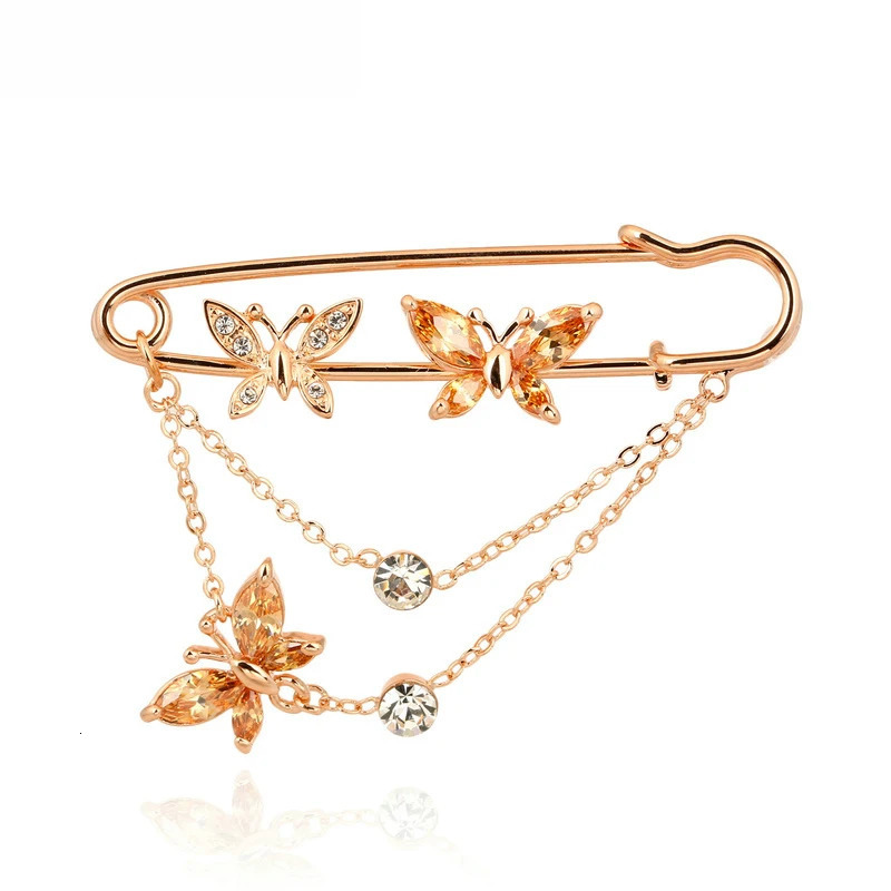 ZHOUYANG Butterfly Brooches Crystal Champagne Rose Gold Color Pin Jewelry Austrian Crystal Wholesale ZYX015 241230