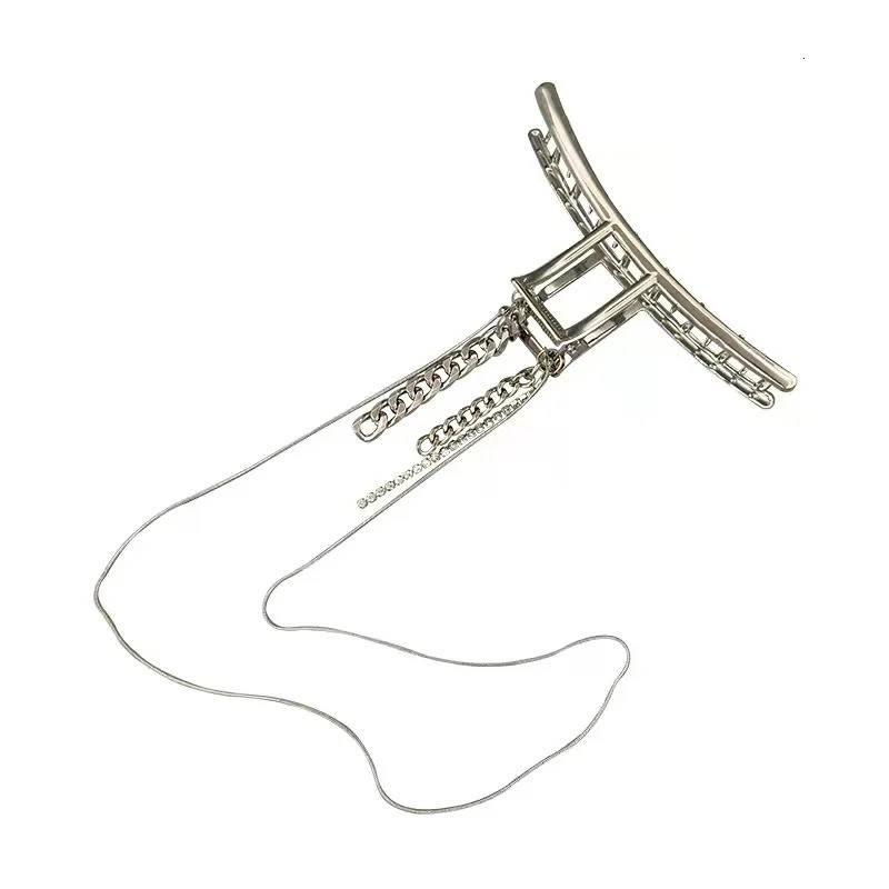 Metal Tassel Chain Hair Claws Big Silver Color Barrettes Hairpins Large Hair Clips Woman Hair Accessories Headwear Hairgrip 250103