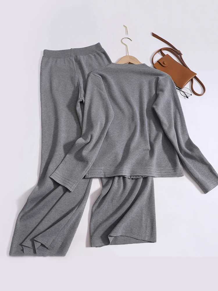 Womens casual track and field clothing 2023 new autumn fashion set knitted cardigan wool sweater and pants set womens 2-piece set W250108