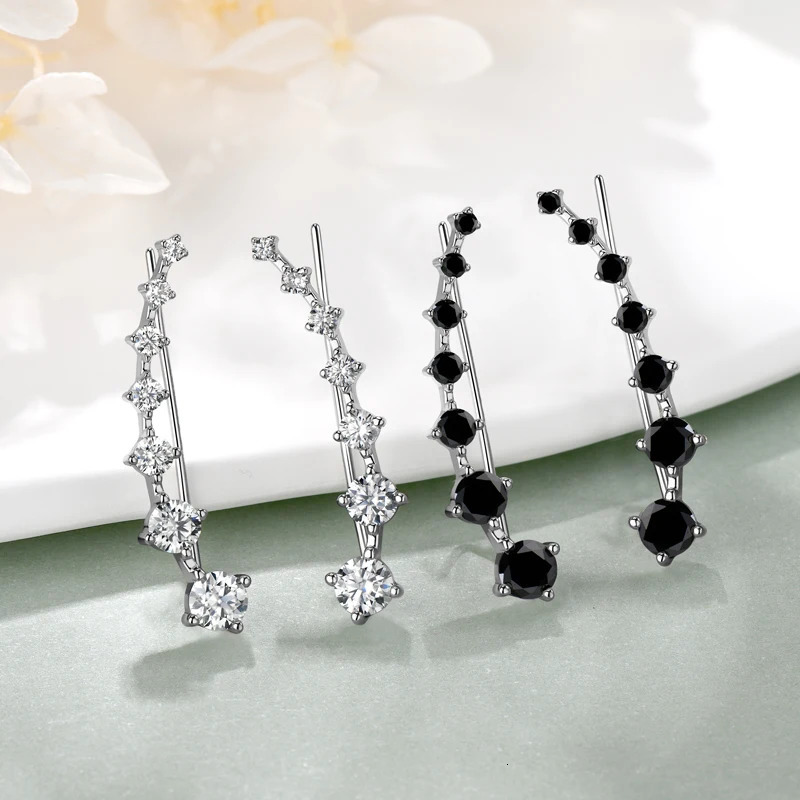 Full D Earrings For Women Silver 925 Black/ White Diamond 7 Star Ear Cuffs Crawler Climber Earrings Unique Jewelry 250103