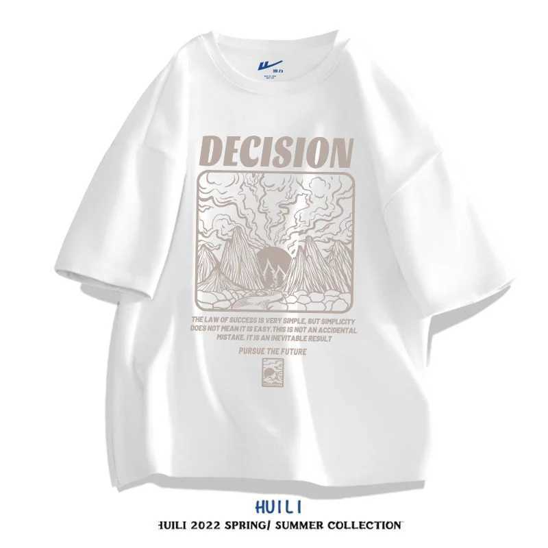 Mens loose printed letter T-shirt summer new short sleeved O-neck solid color trend top casual retro mens clothing M250108