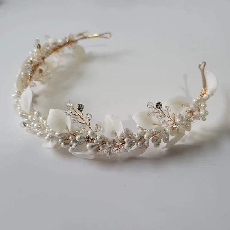 SLBRIDAL Handmade Ins Style Rhinestone Crystal Porcelain Flower Bridal Tiara Wedding Bridesmaids Crown Women Hair Jewelry 250107