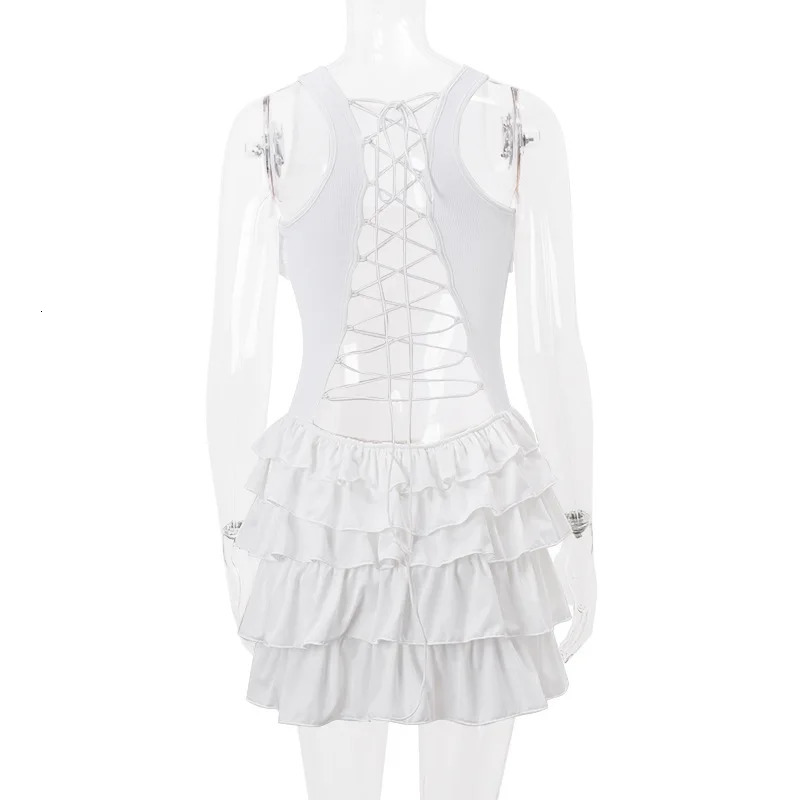 Sexy Backless Bodycon Mini Dress Women Street Bodycon Sleeveless Dresses Femme Side Slit Folds Slim Street Dress Ladies 250107