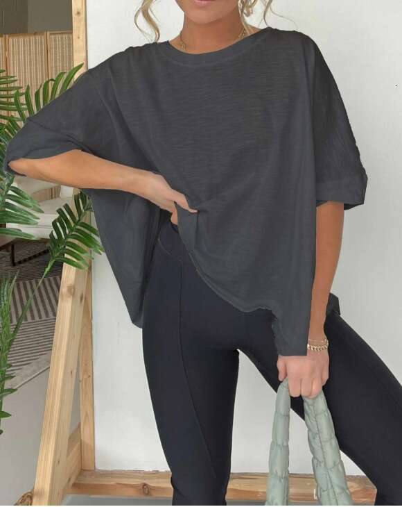 'S Independent Cross-Border Foreign Trade New Summer European And American Women's Clothing Solid Color Loose Round Neck Short Sleeved T-Shi