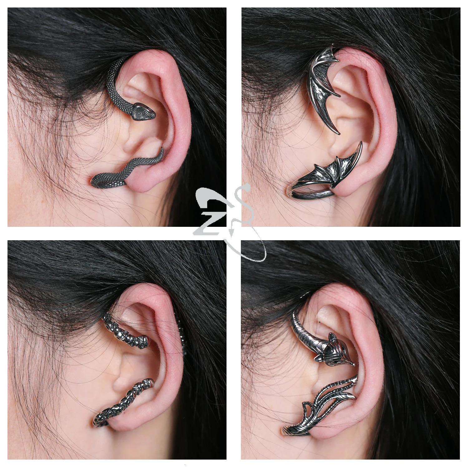 ZS 1/2PCS 316L Stainless Steel Wrap Earring Snake Claw Ear Cuff Gothic Ear Clips Punk Rock Non Pierced Cartilage Earrings 250103