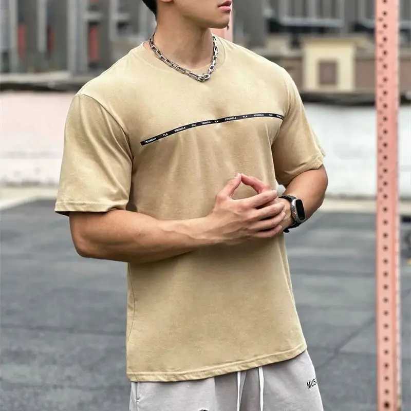Summer New Loose Sky Blue Mens T-shirt Cotton Round Neck Short Sleeve Street Top Casual Mens Wear M250108