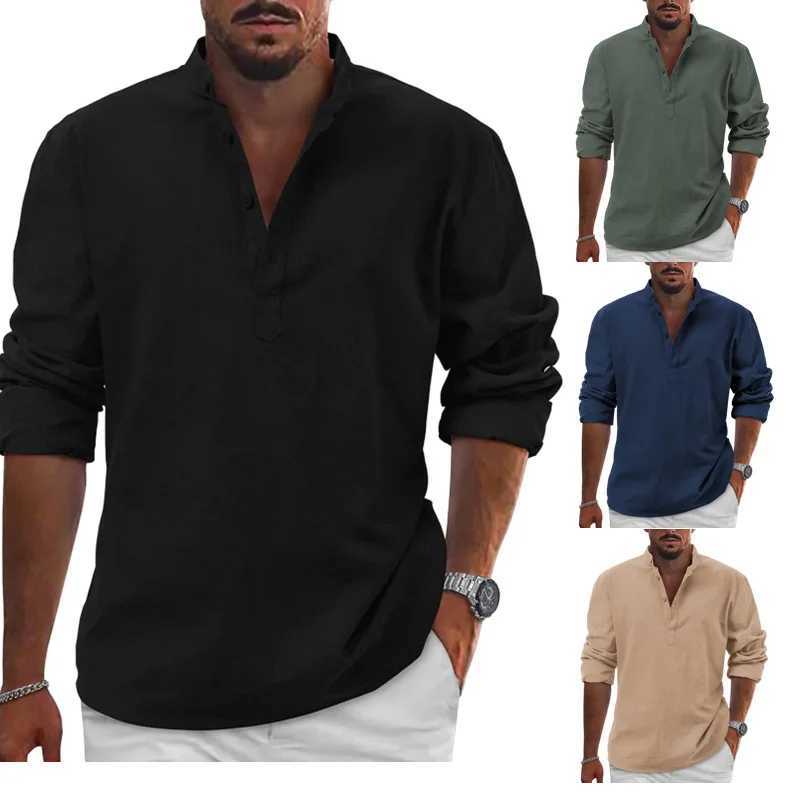 gym Fashion Long Sleeve Men Shirts Male Casual Linen 2023 New Mens Casual Blouse Tee Shirt Spring Autumn Handsome Mens ShirtsXJ250108