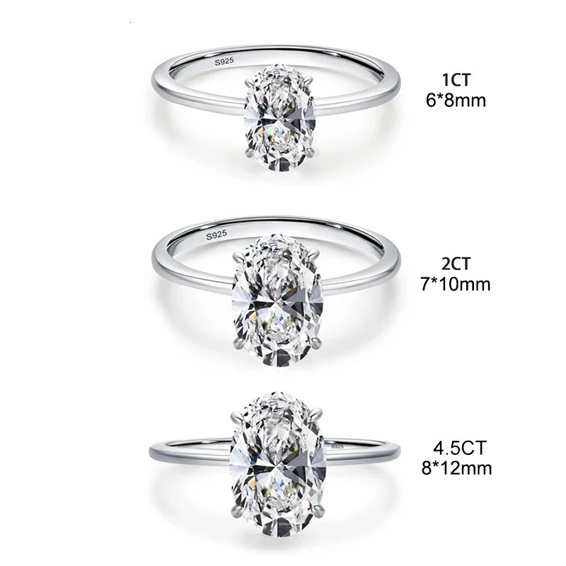 GRA 1-3CT 925 Sterling Silver Engagement Rings Oval Cut Solitaire Cubic Zirconia Wedding Promise Rings for Women Fine Jewelry 250107